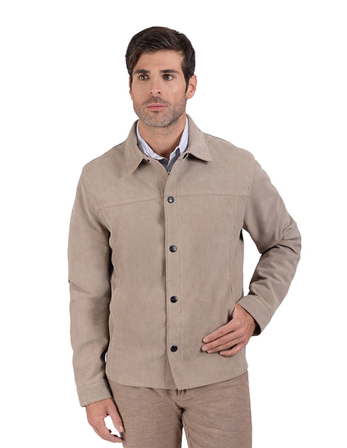 Camisola de Piel en Color Taupe, marca Perry Ellis para Hombre.